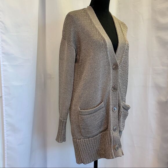 BANANA republic Taupe button front metallic platinum coloured cardigan sweater S - Picture 3 of 11